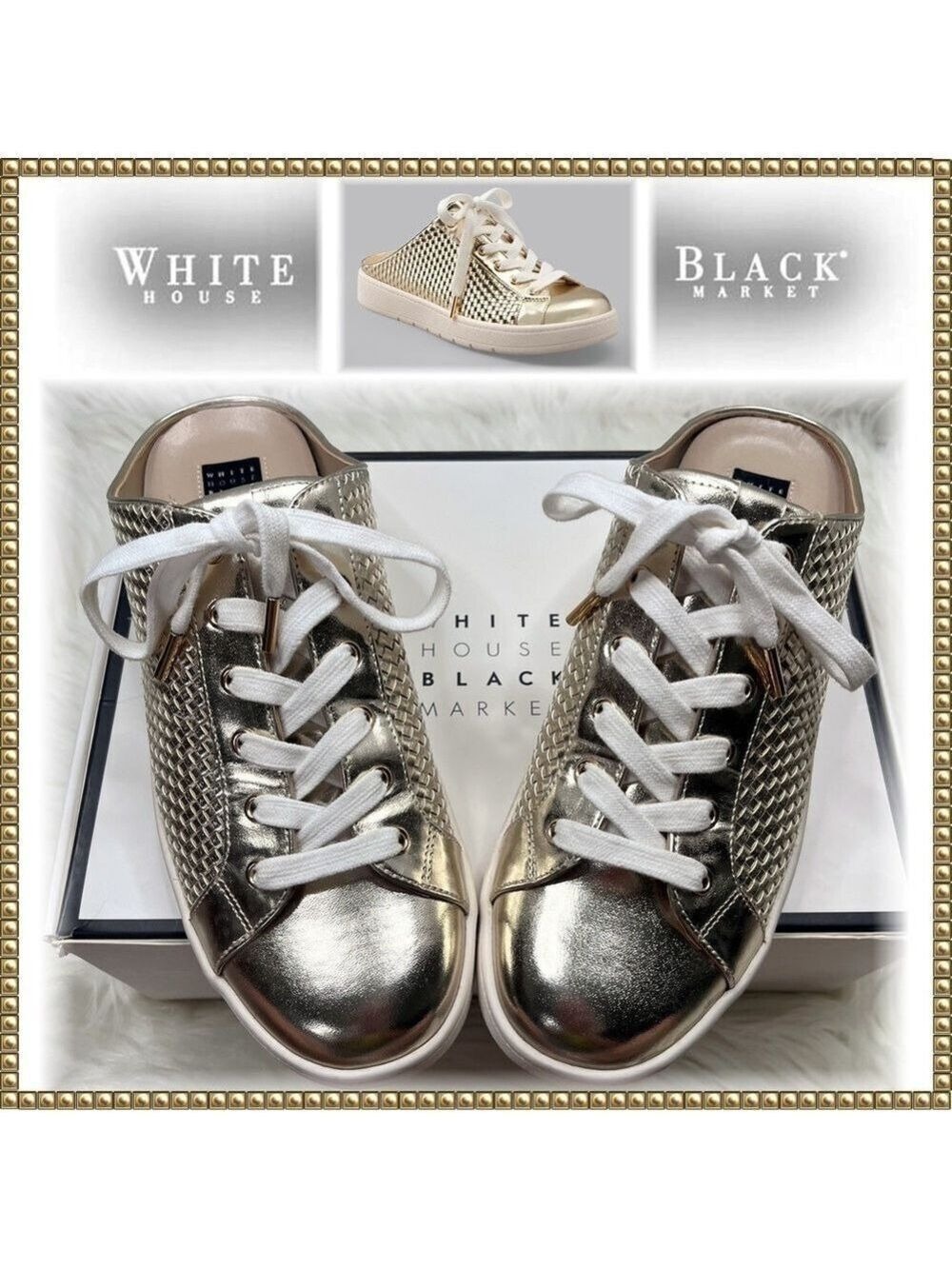 White House Black Market Gold Metallic Mules Sneakers Size 8